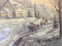 Large Signed Carl Valente Art Print Winter Sunrise