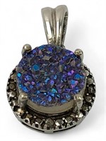 Vintage Sterling Silver Druzy Quartz Pendant