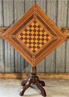 WOODEN INLAID TILT TOP CHESS BOARD TABLE