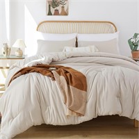 ROSGONIA Full Comforter 79x90 Beige 3pcs