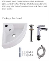 NEW Small Ceramic Corner Bathroom Sink & Faucet