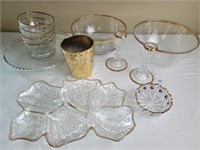 Glass serving pieces with gold accents