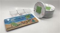 (7) New  8pk Plates Lot & Beach Scene Tray Plastic