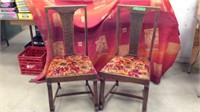 Wooden chairs with fabric seat x 2