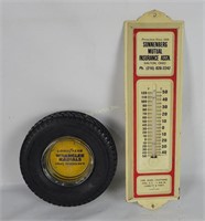 Vtg Metal Thermometer & Goodyear Tire Ashtray