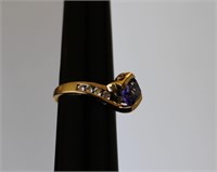 14K Yellow Gold Blue Tanzanite Diamond Ring size 7