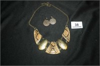 Gold and Snake Skin Necklace