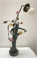 Signed figural bronze art nouveau lamp from France