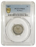PCGS Proof-64 1867 No Rays Nickel