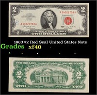 1963 $2 Red Seal United States Note Grades xf