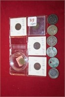 Group of 11 1 cent coins, 6 are large cent
