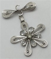 Sterling Silver Floral Pin W Clear Stones