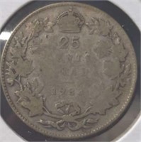 Silver 1933 Canadian quarter