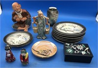 Dragon Ware, Hakata Man, Inlaid Stone Box & 2 Doll