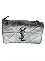 Metallic Silver Leather Full Flap Chain Strap Bag