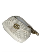 GG White Quilted Leather Chain Strap Purse