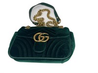 GG Green Matelasse Velvet Half-Flap Purse