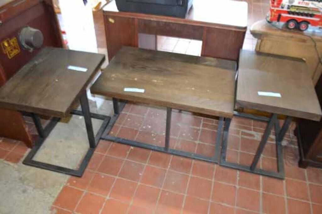 Set of 3 Wood Look Metal Tables