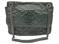 Green Crinkled Leather Half-Flap Purse