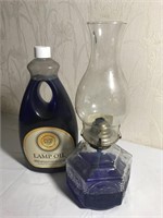 Glass Oil Lamp & Bottle of Oil