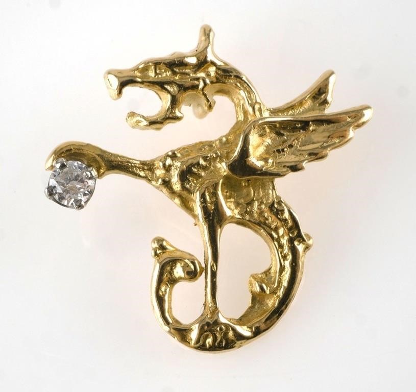 18K Gold Diamond Dragon Pendant