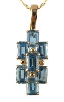 14K Gold Blue Topaz Pendant Enhancer & Necklace