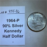 1964-P Half Dollar, 90% Silver