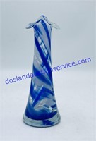 Blue/White Swirl Glass Vase (6.5”)