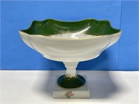 Limoges Floral Green Pedestal Bowl 7 1/2 "