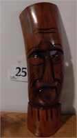 CARVED WOODEN TIKI MASK 19 IN