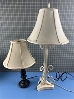 SHABBY CHIC METAL LAMP & BROWN LAMP WITH SHADES