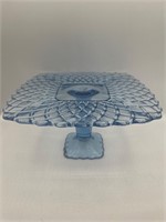 LE Smith blue glass cake plate stand