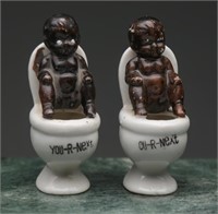 Black Americana Boy on Toilet Figurines Ashtrays