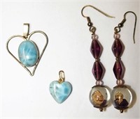 Vintage 925 Heart Pendant,Heart& Handmade Earrings