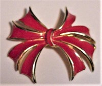 Torino Red Enamel Bow Pin Brooch