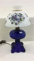 Electrified Cobalt Blue Kerosene Lamp w/ Floral