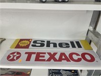 Texaco and shell metal signs
