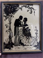 Lovers, pairs with hearts painted glass picture