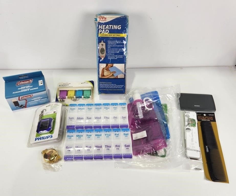 Assorted Items, Coleman Pump, Heating Pad etc