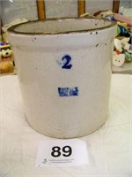 Ruckel's stoneware 2 gallon crock, 9 1/2" tall, 9