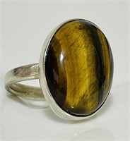 925 Sterling Silver Ring Tiger’s Eye Handmade U