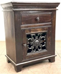 Traditional Style Stained Wood Side Table Cabinet