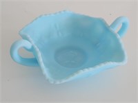 VTG FENTON MILK BLUE ART SATIN GLASS CANDY BOWL