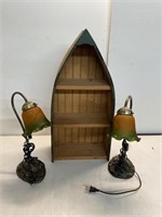 3 PIECE HOME DECOR 2 LAMPS AND A BOAT