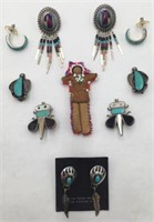 Lot of Native American Indian Earrings & Effigy.