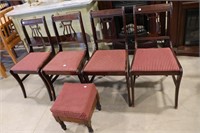 4 ANTIQUE UPHOLSTERED HARP BACK CHAIRS