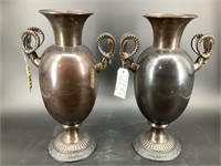 Stunning pair of Ram adorned bronze Urns