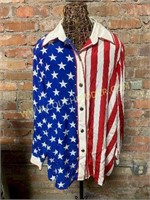Vtg Bob Mackie 100% silk wearable art flag shirt