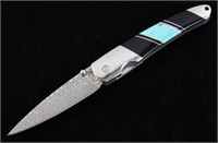 Damascus Turquoise & Jet Custom Knife