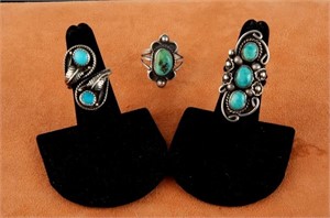 3 Navajo Sterling turquoise rings